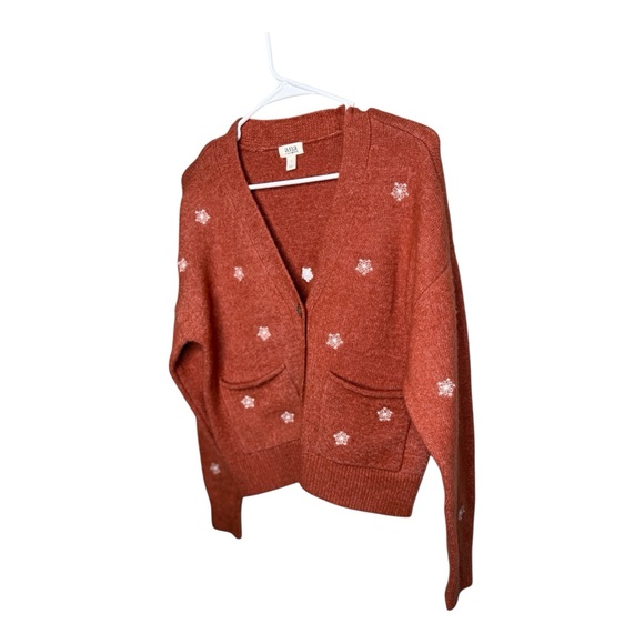 a.n.a A New Approach Rust Orange Cardigan Sweater Embroidered Snowflakes Small - Picture 2 of 8